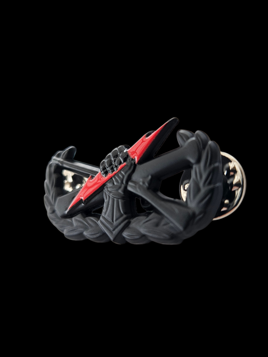 Fist "red bolt" pin on badges