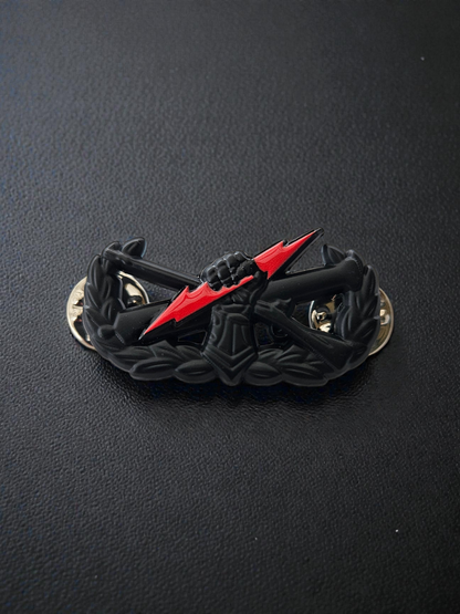 Red bolt "pin on" fist badge