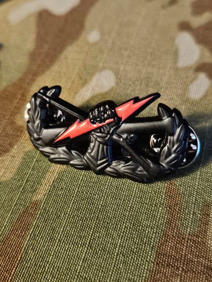 Red bolt "pin on" fist badge