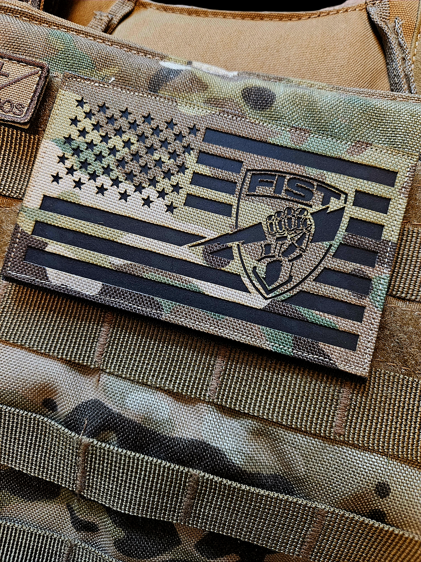 American flag with fist shield ir patch 5"