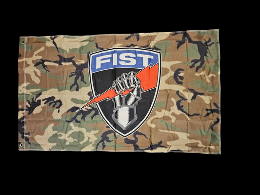 Woodland fist shield flag (defective)