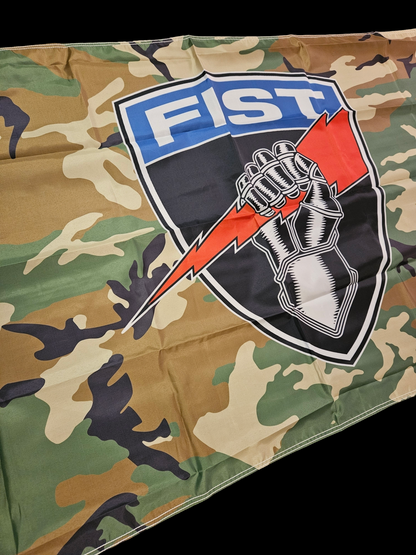 Woodland camo fist shield flag