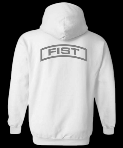 White Hoodie fist tab back