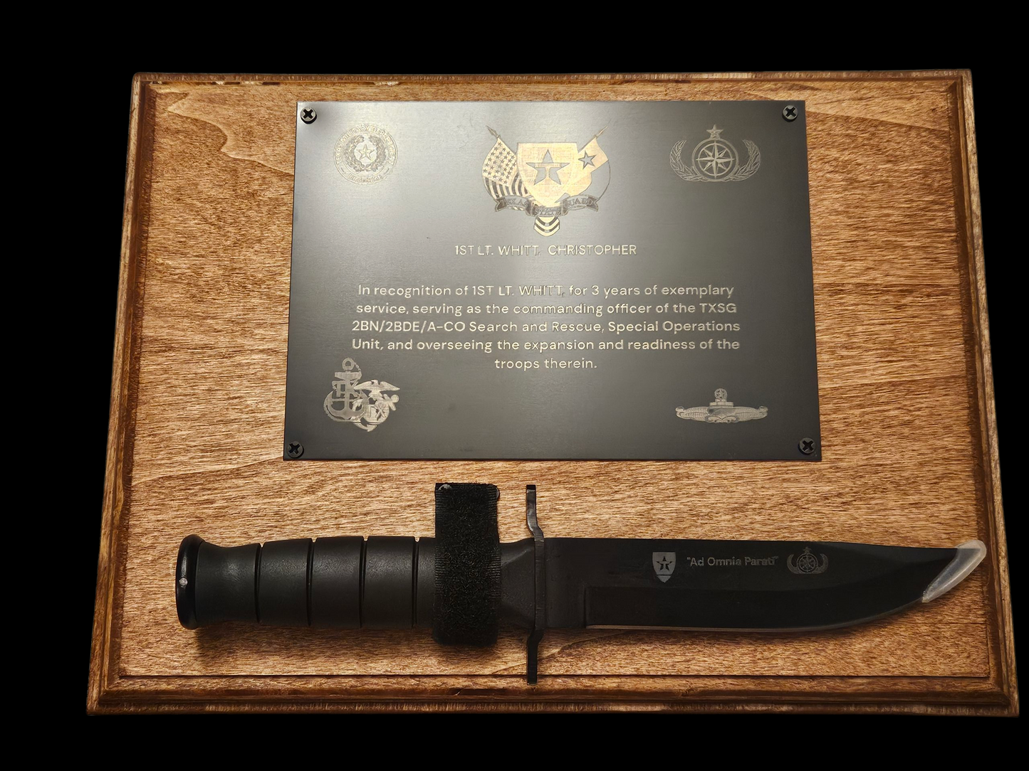 XL custom plaque w/knife