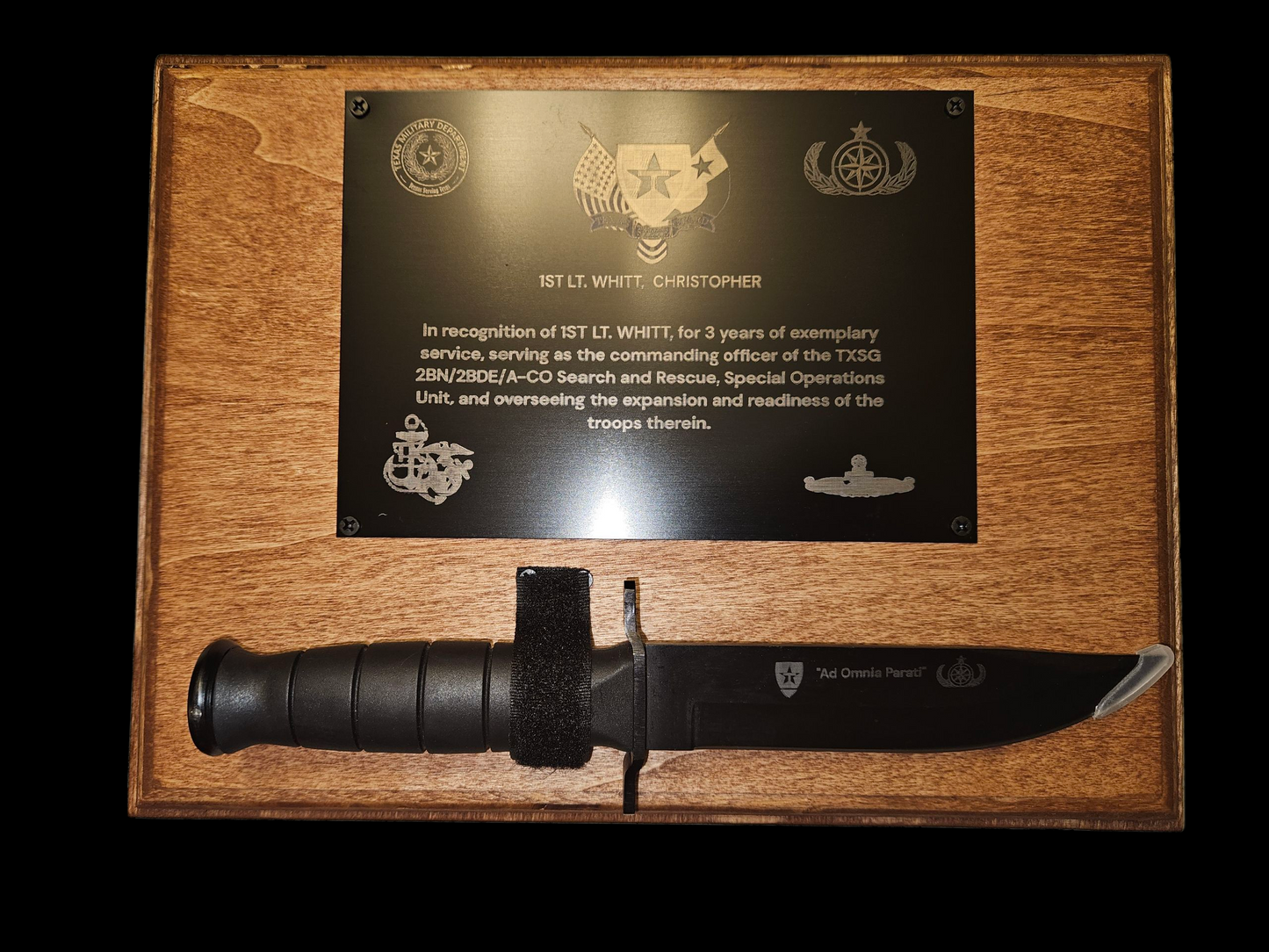 XL custom plaque w/knife