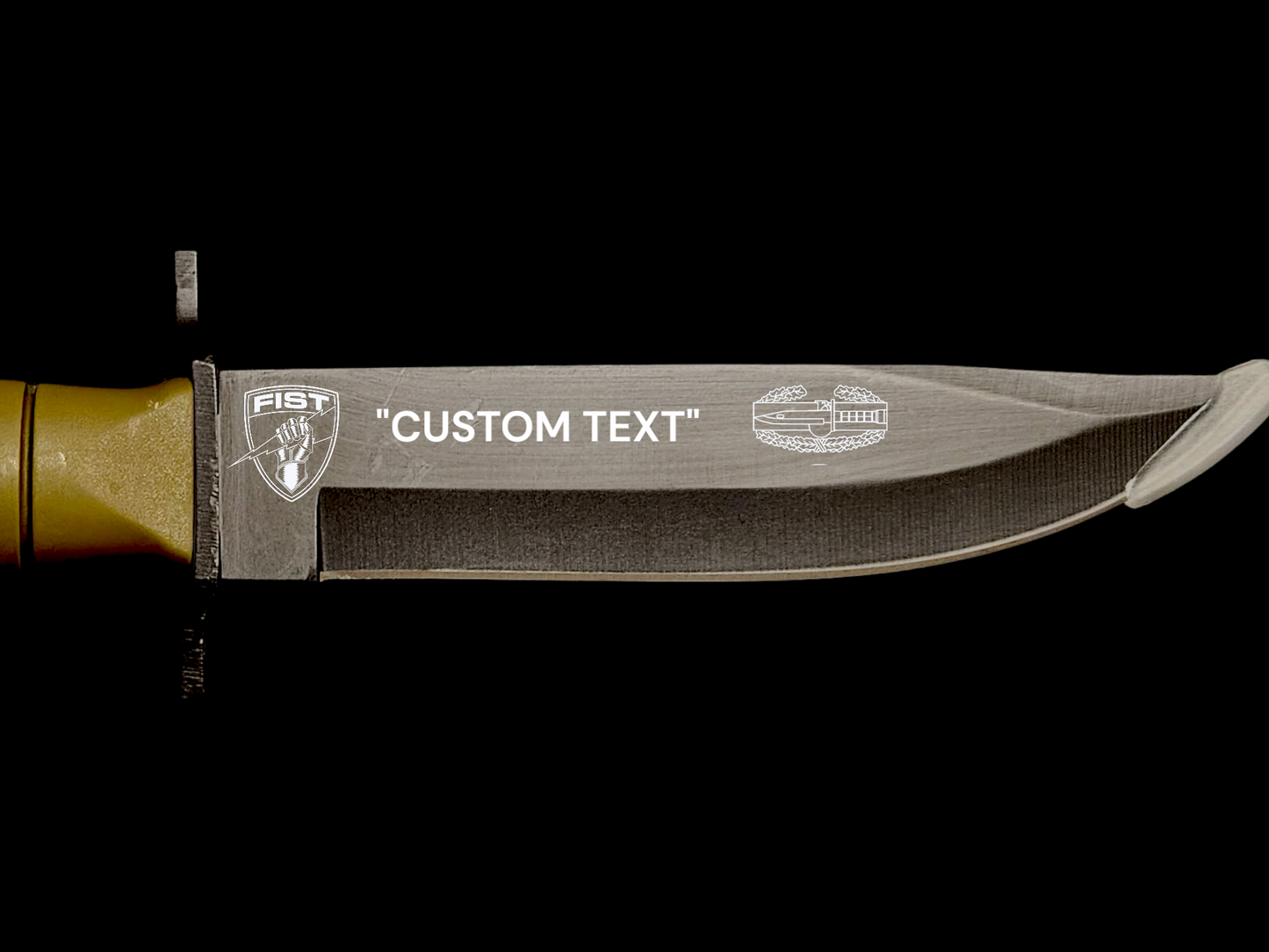 Custom laser engraved knife green
