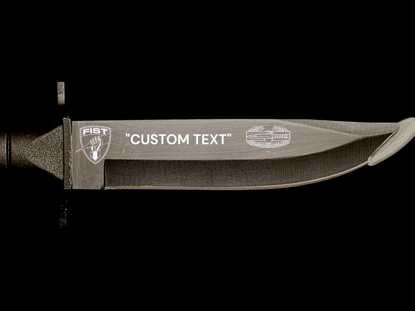 Custom laser engraved knife black