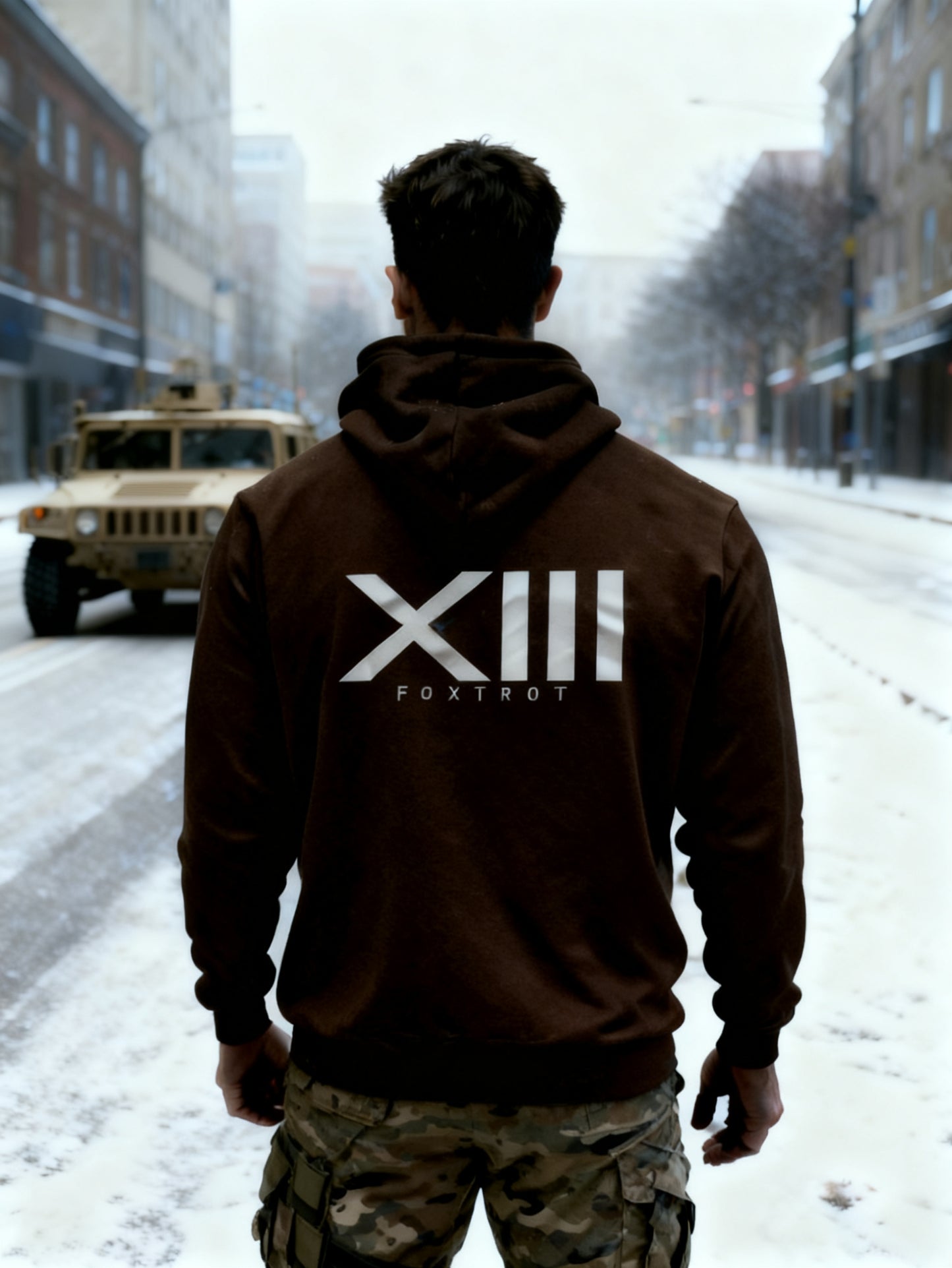 13 foxtrot dark Brown hoodie des2