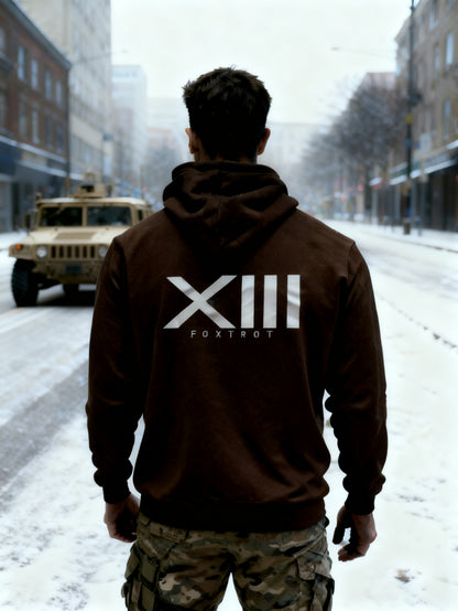 13 foxtrot dark Brown hoodie des2