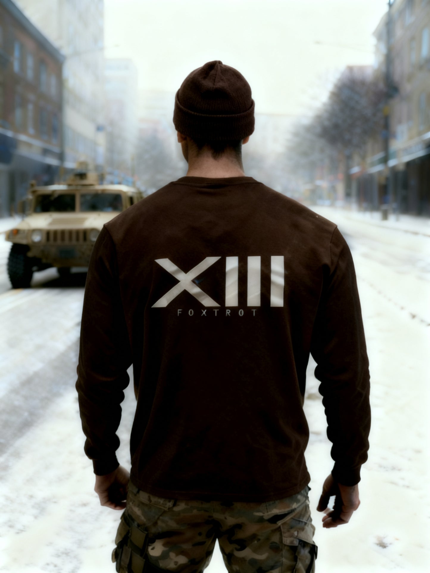 13 foxtrot long sleeve dark Brown tee des2