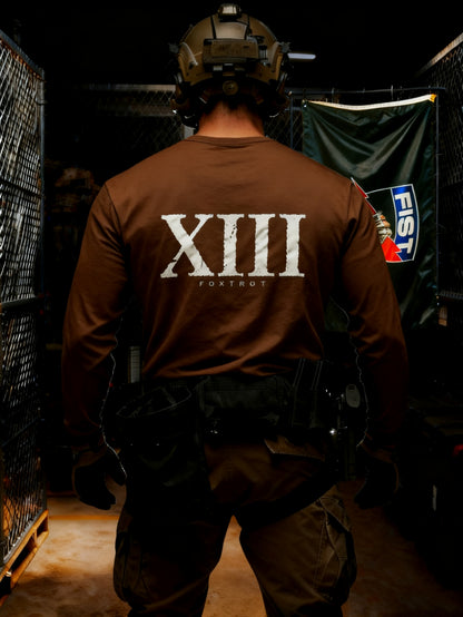 13 foxtrot long sleeve dark Brown tee