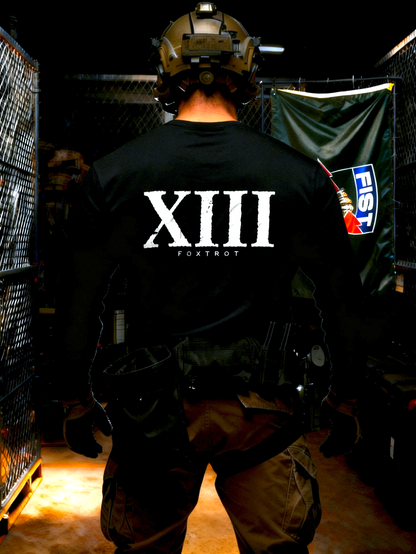 13 foxtrot long sleeve black tee