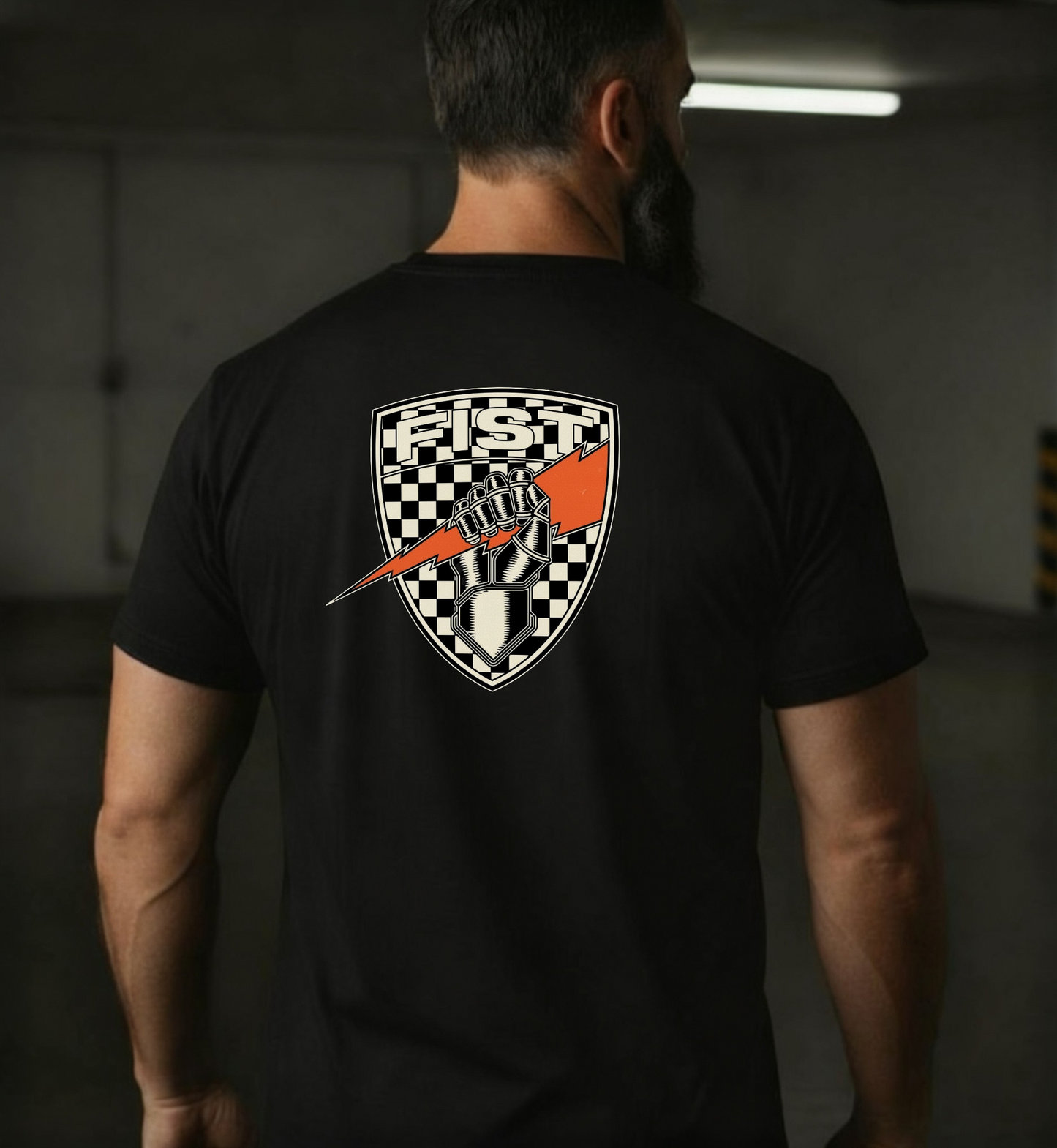 Checkered fist shield tee retro